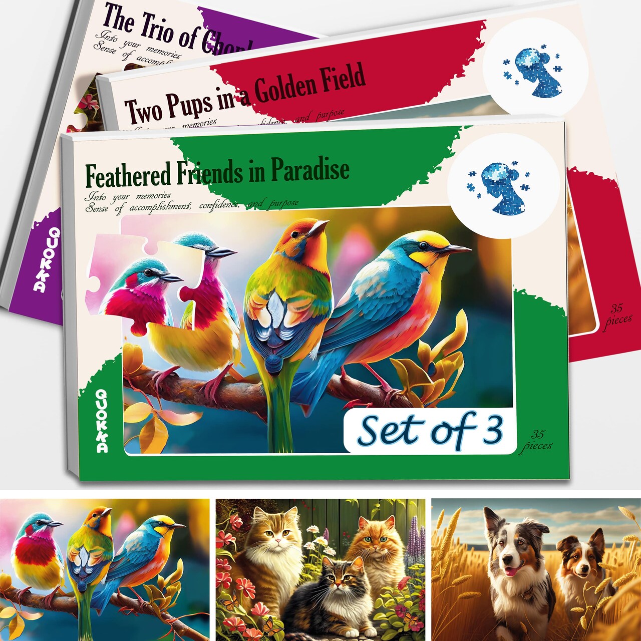 QUOKKA 35 Piece Puzzles for Adults - 3 Set Dementia Puzzles for Elderly - Large Piece Activities Products for Seniors - Alzheimers Jigsaw Puzzle Games for Adults - Dogs in The Field